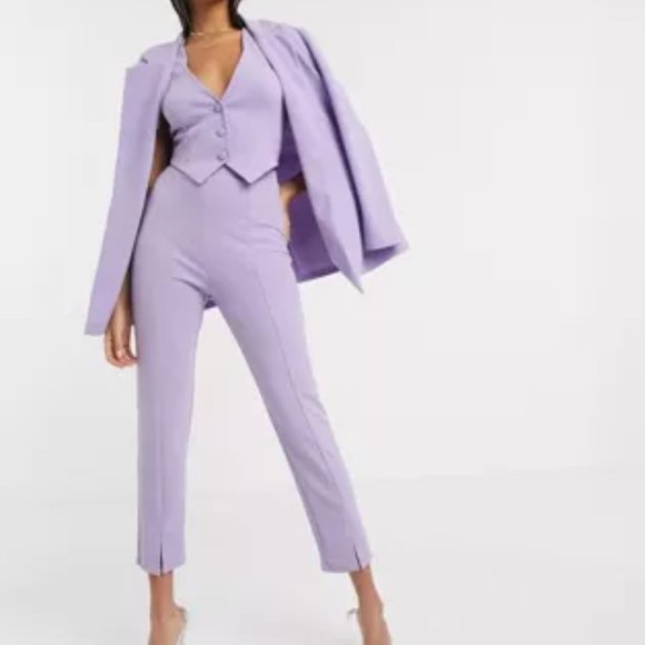 ASOS DESIGN Jersey Cropped Suit Vest Lilac US 2 - Picture 4 of 5
